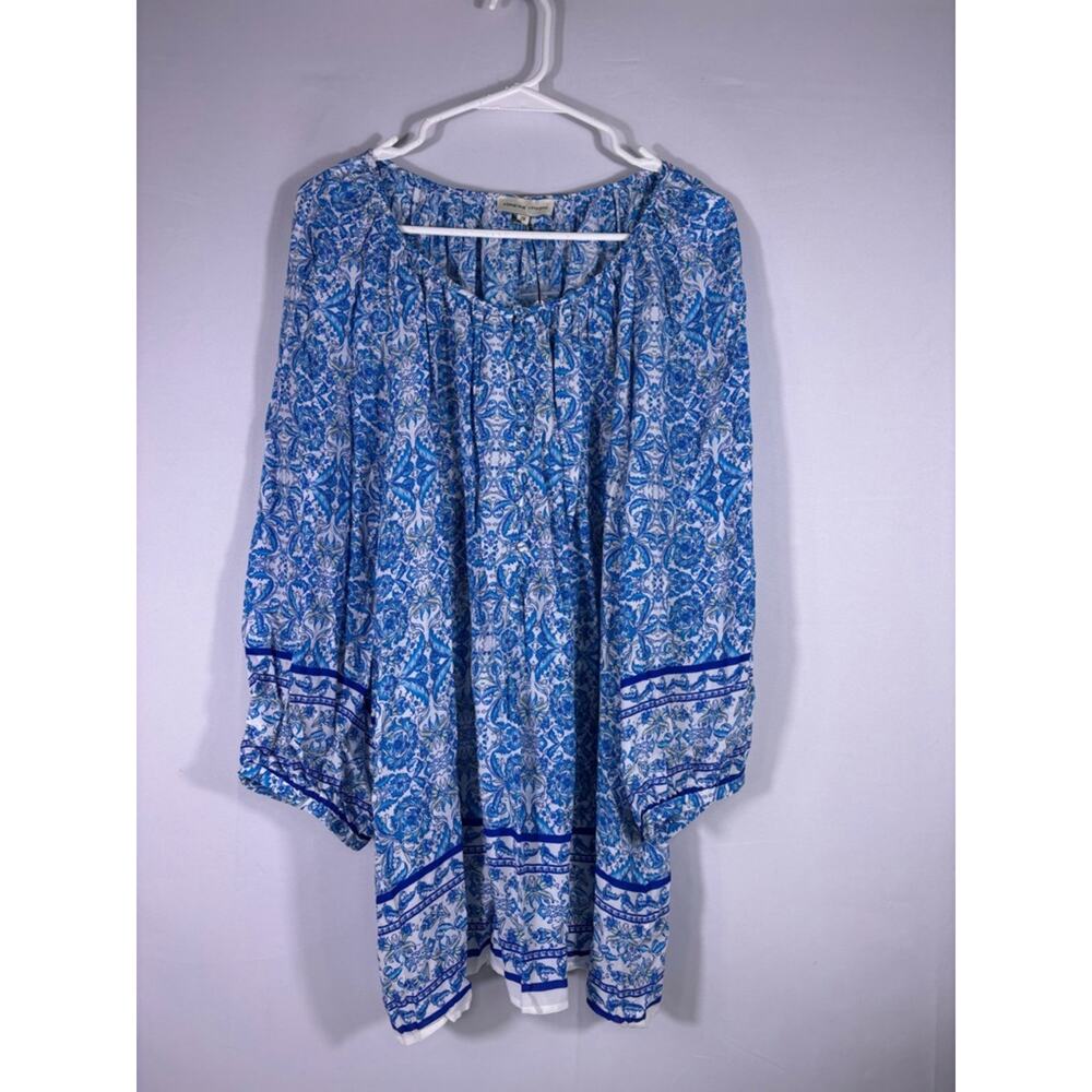NWT Adrienne Vittadini Blue Floral Peasant Tunic Top Size 2XL 1196 - Picture 2 of 7